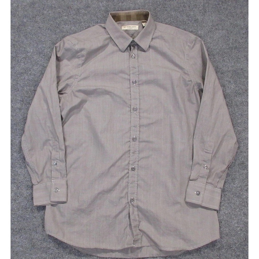 Burberry Shirt Mens 16 Gray Check 100% Cotton Long Sleeve Button up Slim Fit‎